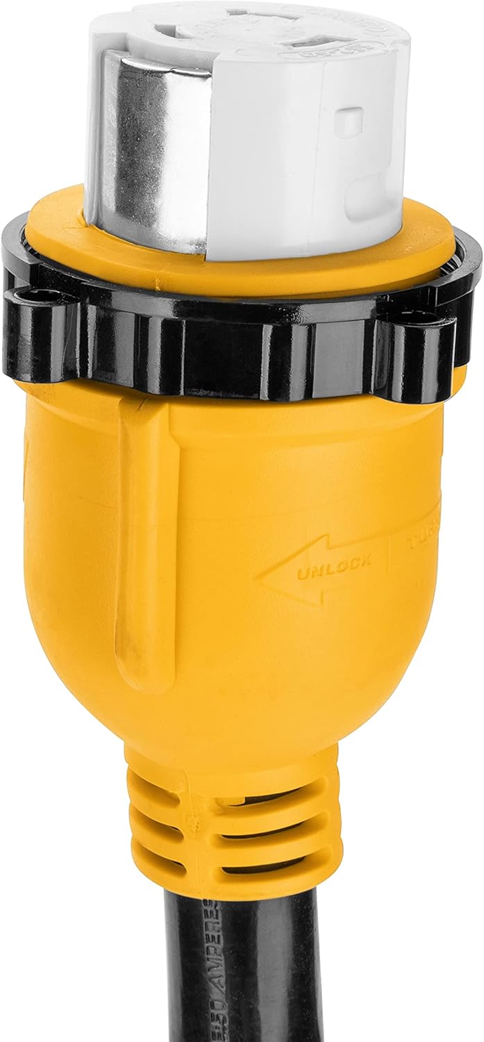 Camco 55552 18" 14-50 50 AMP Standard PowerGrip Plug to SS2-50 50 AMP Locking Receptacle Adapter