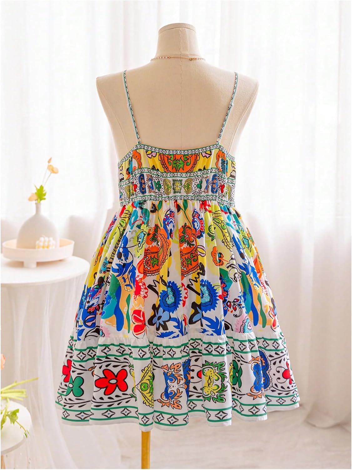 Floerns Women's Plus Size Floral Print Tie Front Ruffle Hem Cami Summer Dress - Image 2