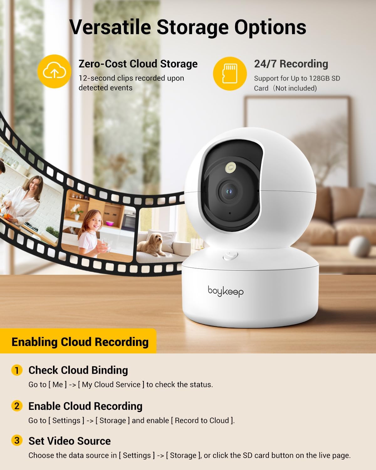 BoyKeep Caméra 2K pour Chien avec Application pour téléphone, détection de Mouvement et Suivi, Audio bidirectionnel, 5G/2,4 GHz, WiFi/Bluetooth 12 Secondes, Stockage en Nuage Gratuit, Version