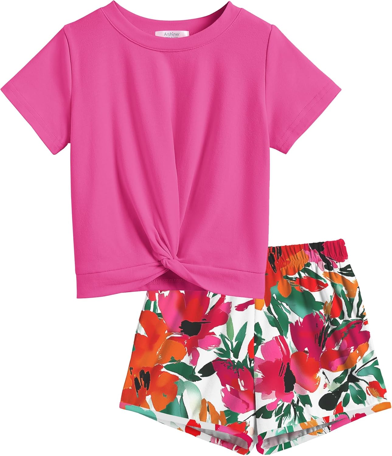 Arshiner Girls Clothing Sets Twist Front Top and Shorts 2 Piece Outfits Activewear Tracksuit 5-14 Year