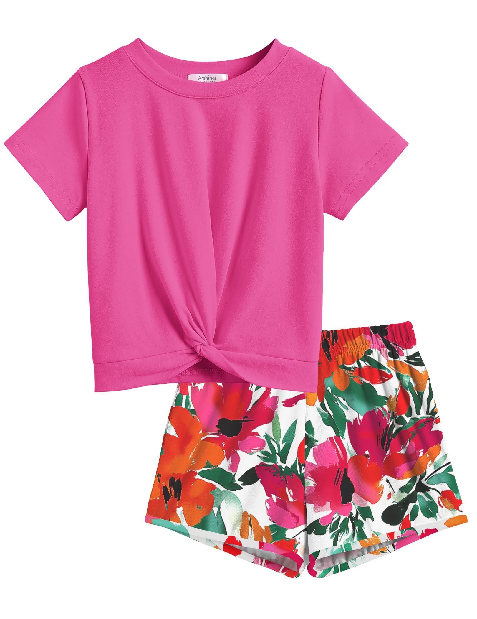Arshiner Girls Clothing Sets Twist Front Top and Shorts 2 Piece Outfits | Summer Clothes, for 5-14 Years, Activewear, Tracksuit with Pockets, Hawaiian, Vacation