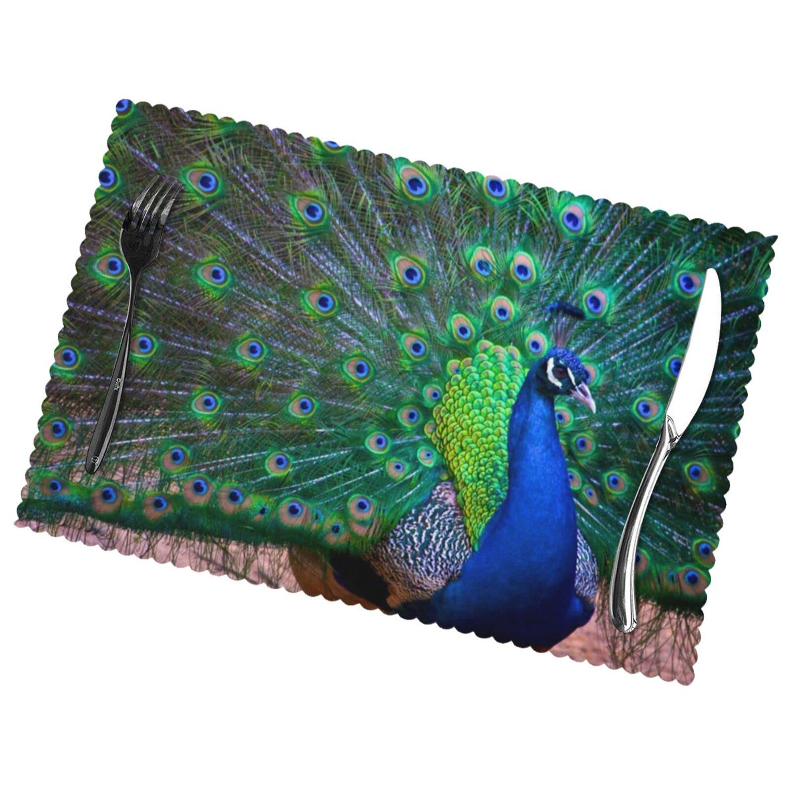 Apbdffjnf Beautiful Peacock Print Placemats Sets Of 6, Wipeable Place Mats, Non-Slip Heat Resistant Table Mats For Dining Table 45X30 Cm