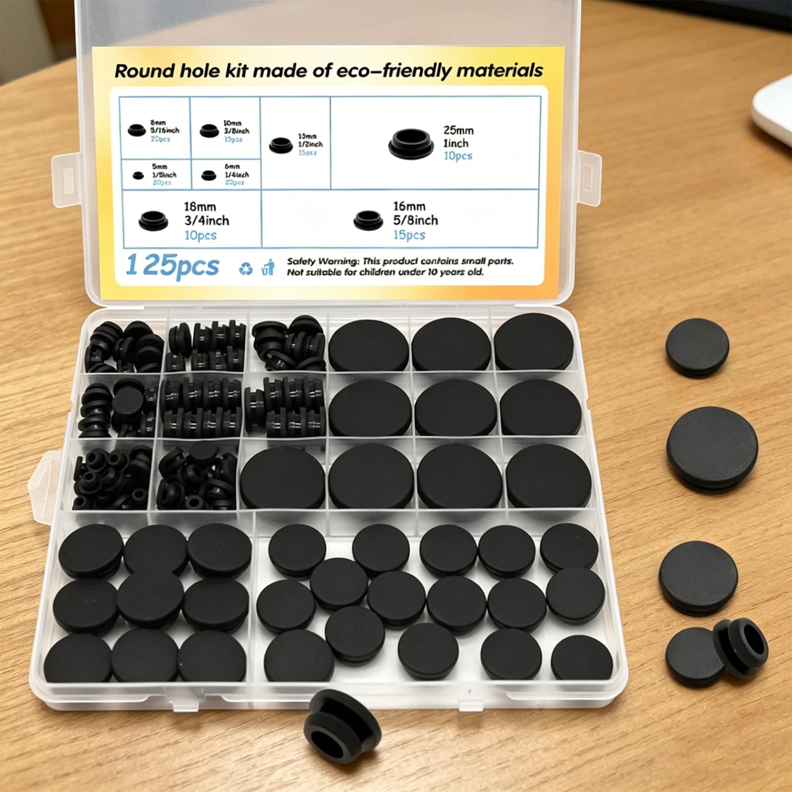 Black Rubber Plugs - 125 Pcs for Holes & Wiring -5