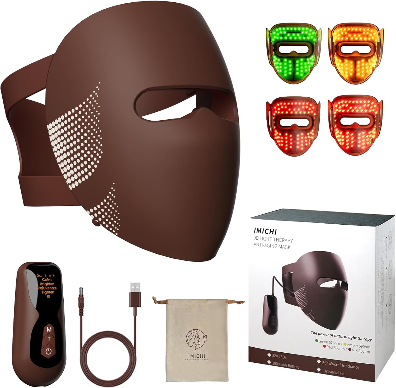 Siliconen led-gezichtsmaskers, lichttherapie, 320 stuks, leds, 4 kleuren, lichttherapiemasker voor anti-aging, verjonging, versteviging, rood licht masker voor alle huidtypes