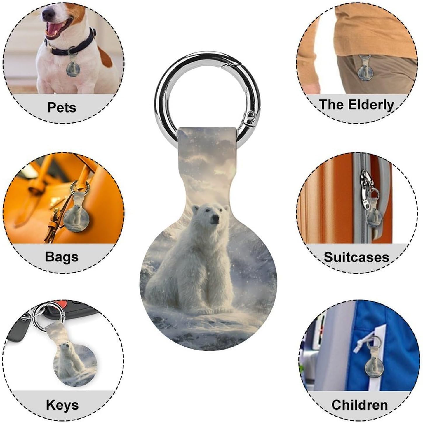 Bear in Winter Snowy Case Compatible with AirTag Holder Cover with Keychain Ring for Bags Luggages