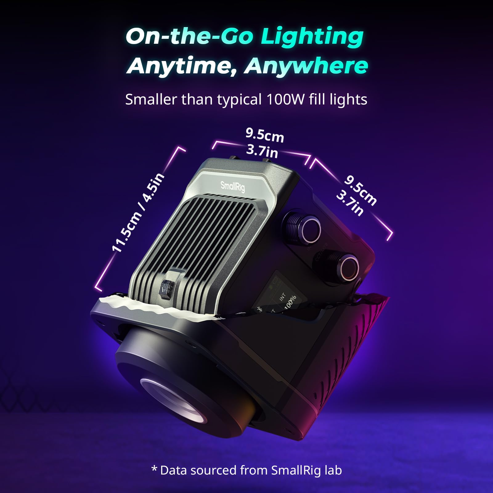 SMALLRIG RC 100C RGBWW LED Video Light, con App Control, 100W Mini COB Iluminación de Salida Continua, Foco de Mano 2700-10000K/CRI 96+/TLCI 98+/12 Efectos, 11000Lux/1m, Versión Pro Azul Tinta, 5380