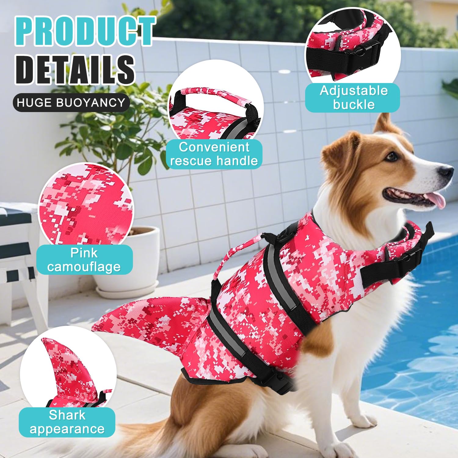 Voarge Dog Life Vest, Swimming Float Jacket Adjustable, Dog Life Jacket for Small Medium - Image 4