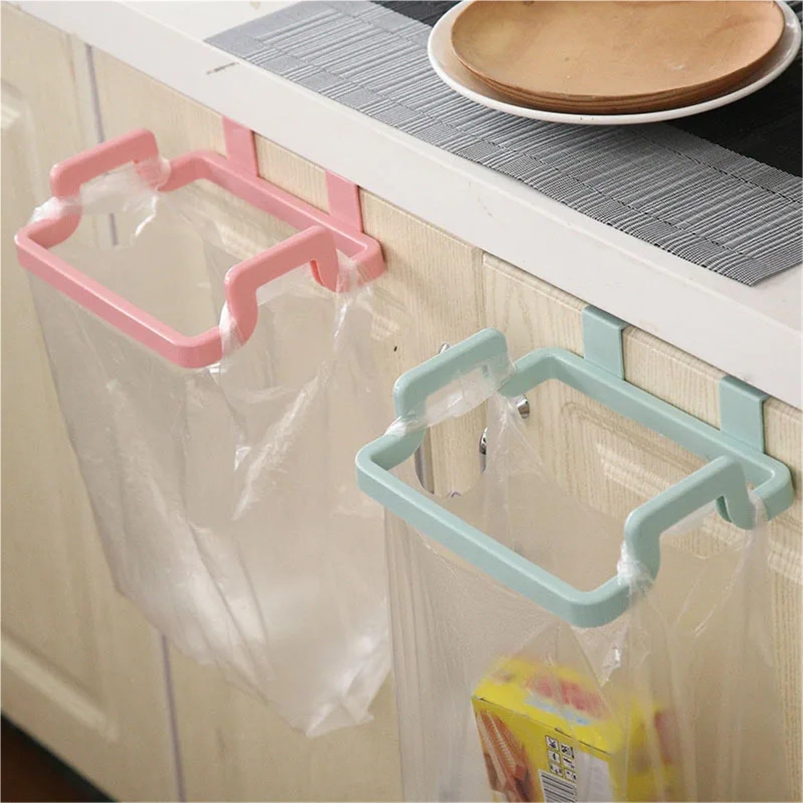 3 uds Bolsa de Basura Estante Colgar Bolsa Almacenamiento Soporte gabinete portátil para Bolsas(Beige)