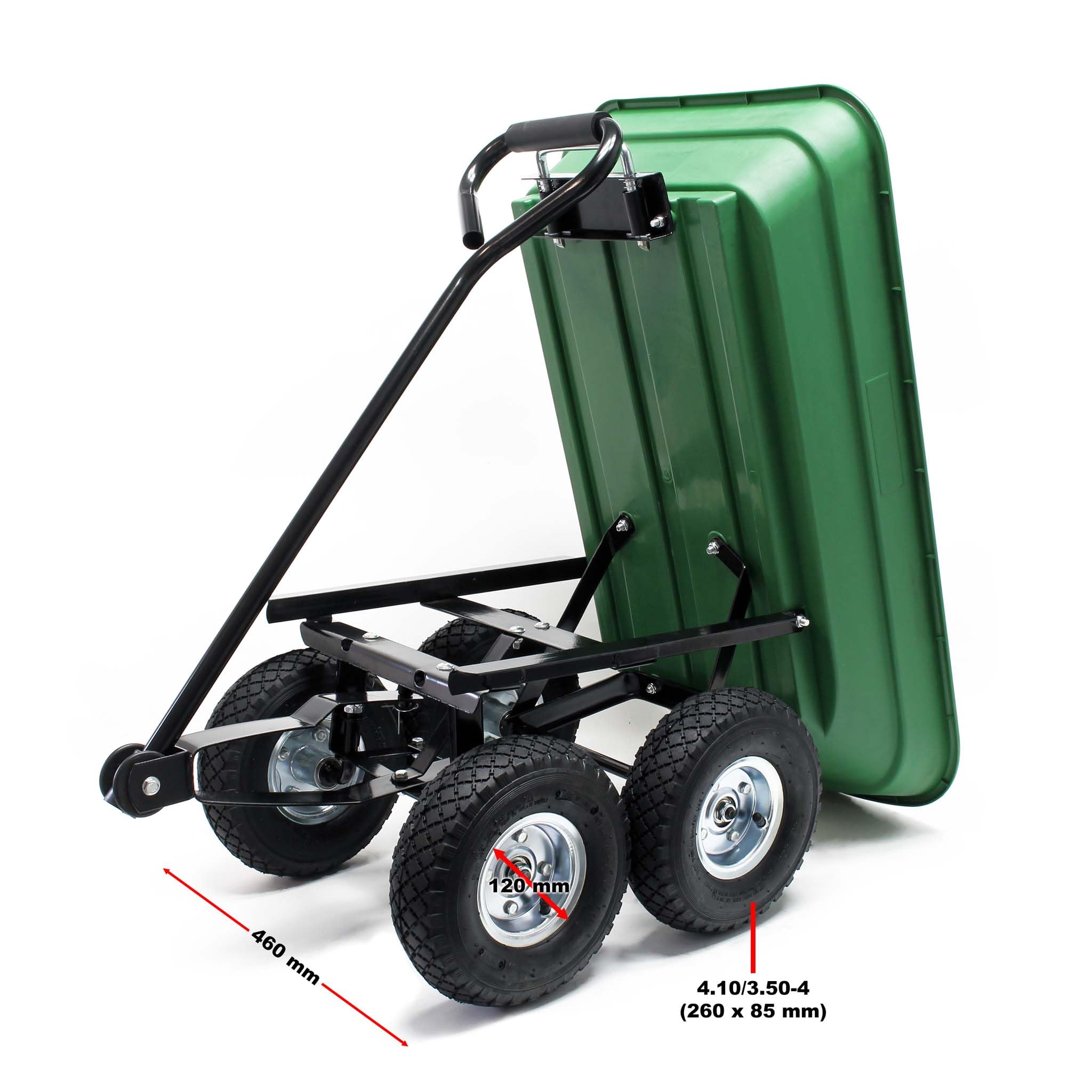 Wiltec Chariot de Jardin à Main – 1050 x 450 x 485 mm – Volume 50 L – Capacité de Charge 200 kg – avec Benne basculante et 4 Roues – Remorque Brouette jardinerie