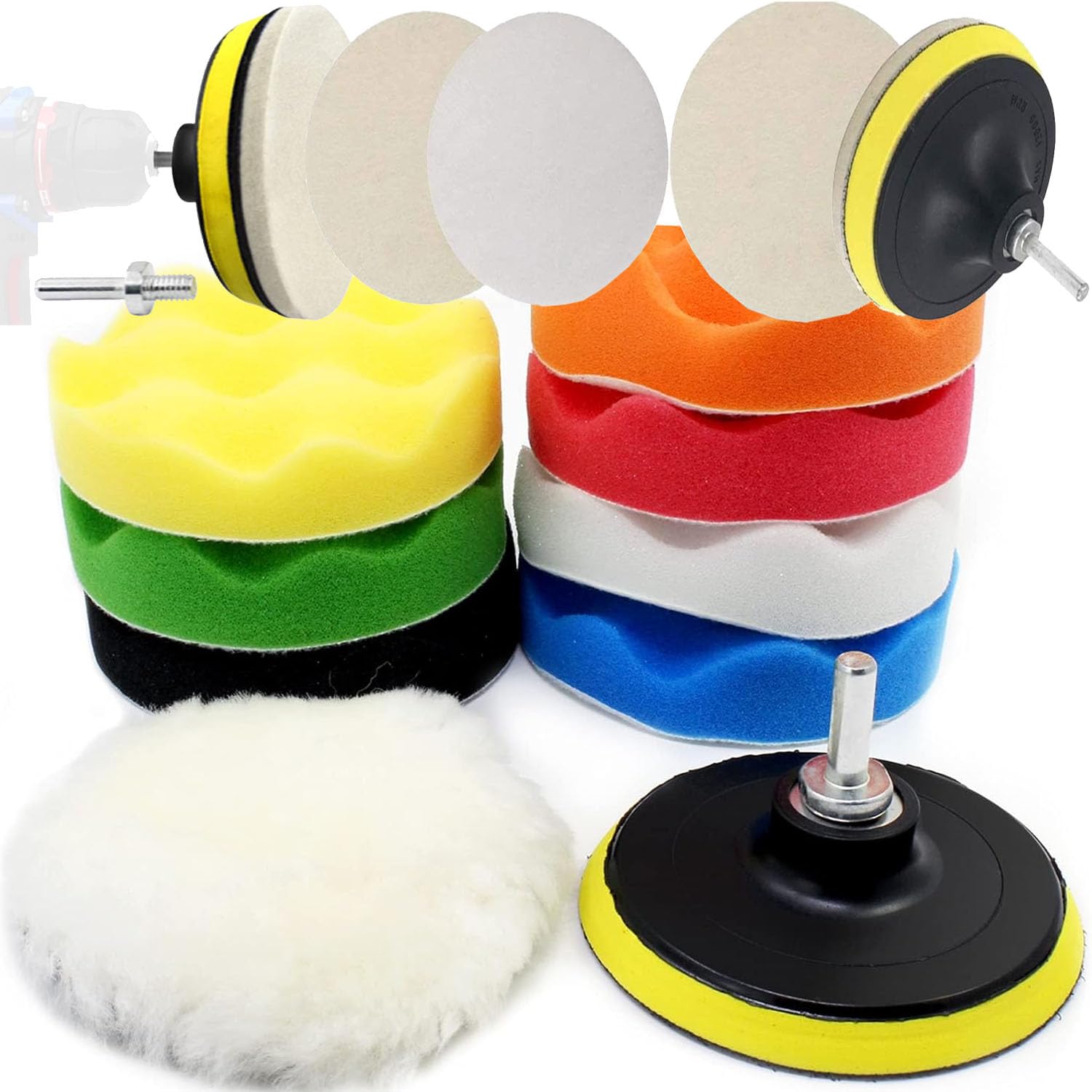 DIY Crafts 12 Pcs, Combo Buffing Pads, Polishing Pad Kit, Buffer for Car Detailing, Polishing Wheel for Drill, Car Polishers and Buffers Kit for Sanding, Polishing, Waxing & Sealing Glaze (3" inch)-image-44