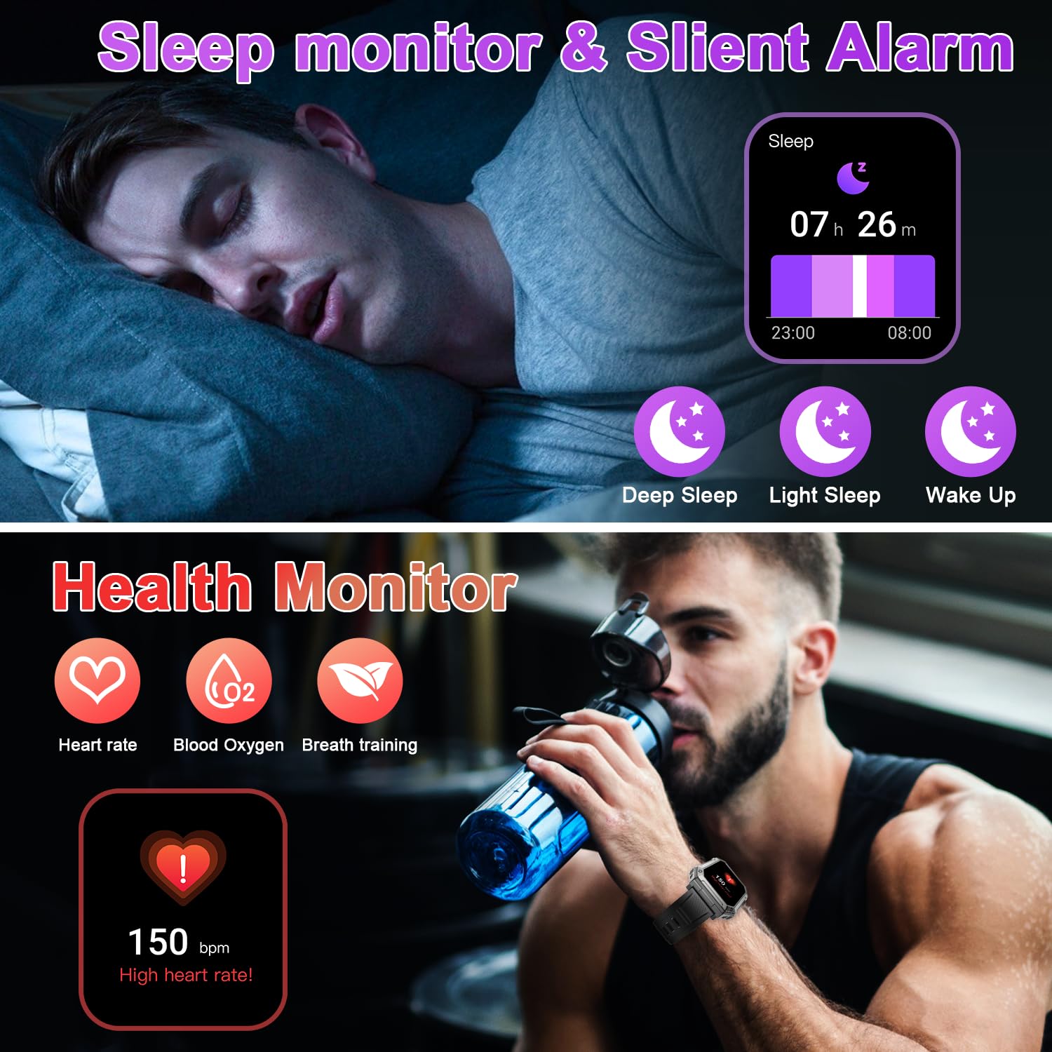 Smart Watch for Men Fitness Tracker: Military Digital Mens Watches Bluetooth Make Answer Call Running Waterproof Smartwatch Android Phones iPhone Samsung Compatible Heart Rate Monitor Step Pedometer