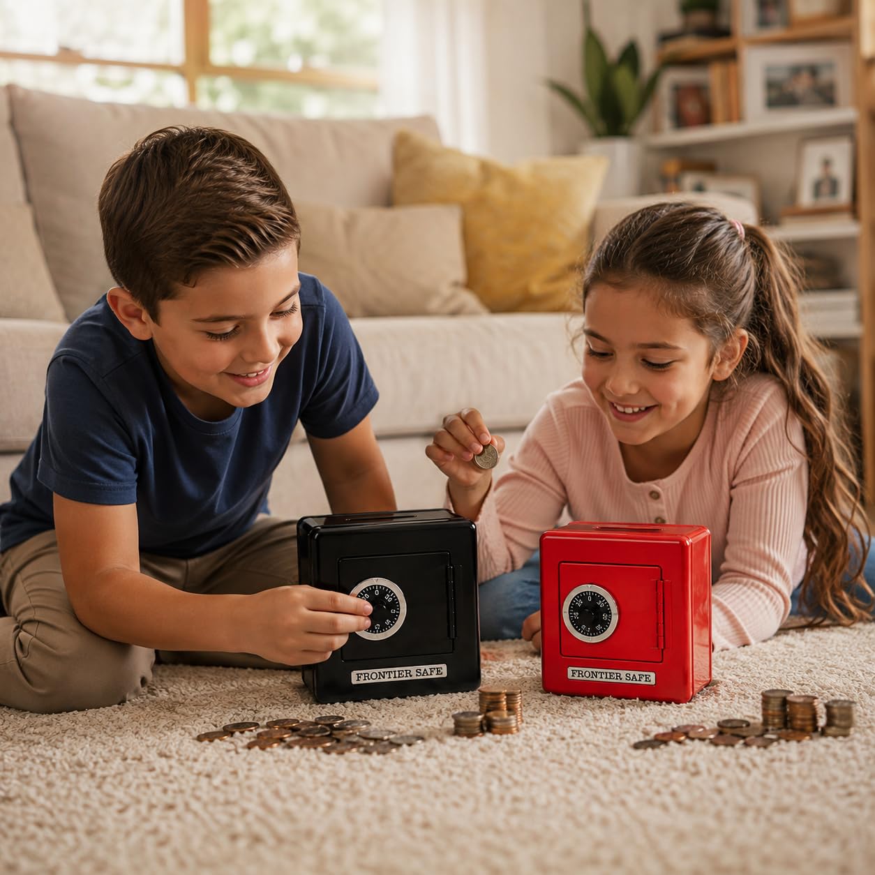 The Dreidel Company Caja fuerte de metal con cerradura de combinación, hucha de frontera segura para niños, forma divertida y segura de