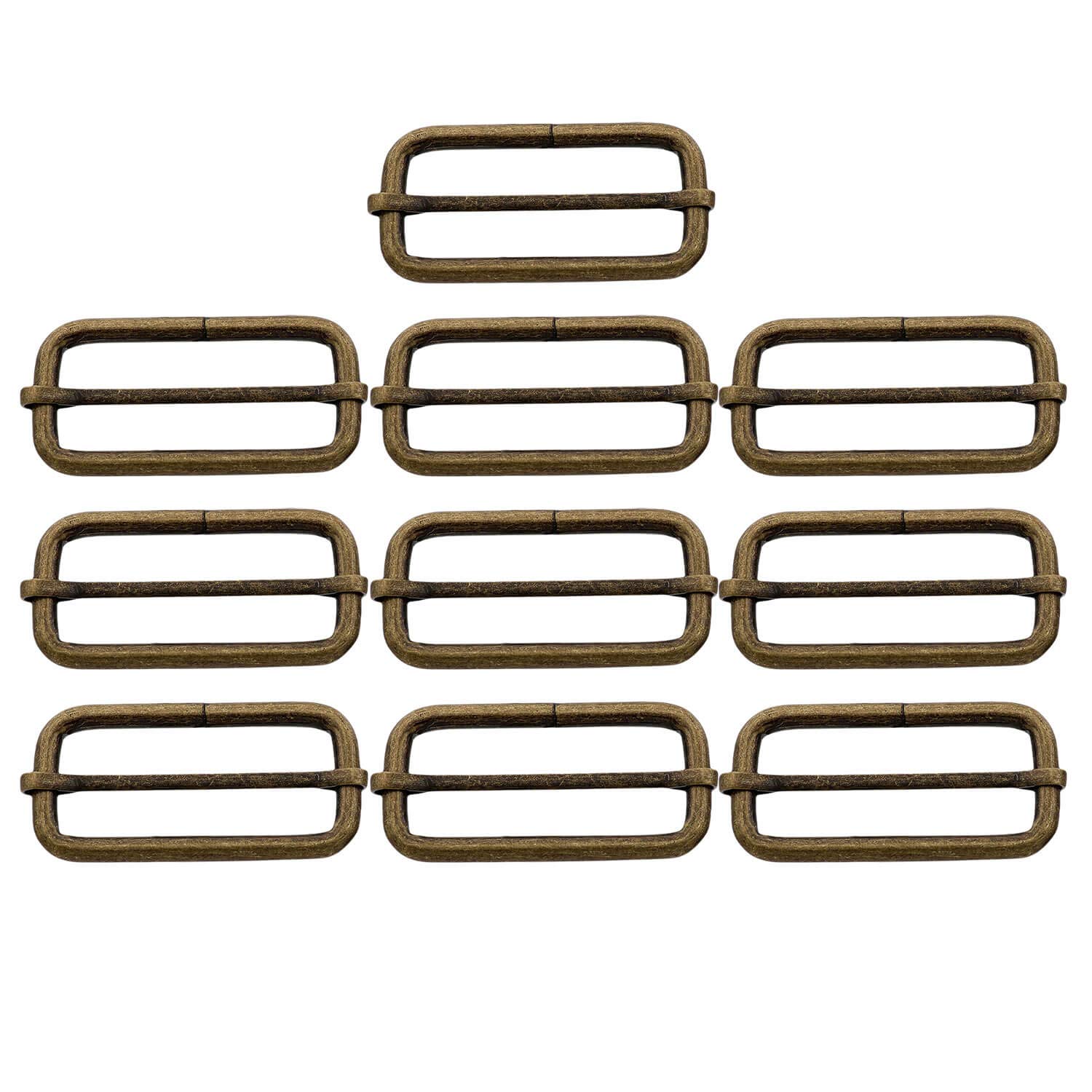 BIKICOCO Metal Slide Adjuster Buckle Tri-Glides with Movable Center Bar, for Straps, 2 x 0.8 Inch, Bronze, Pack of 10