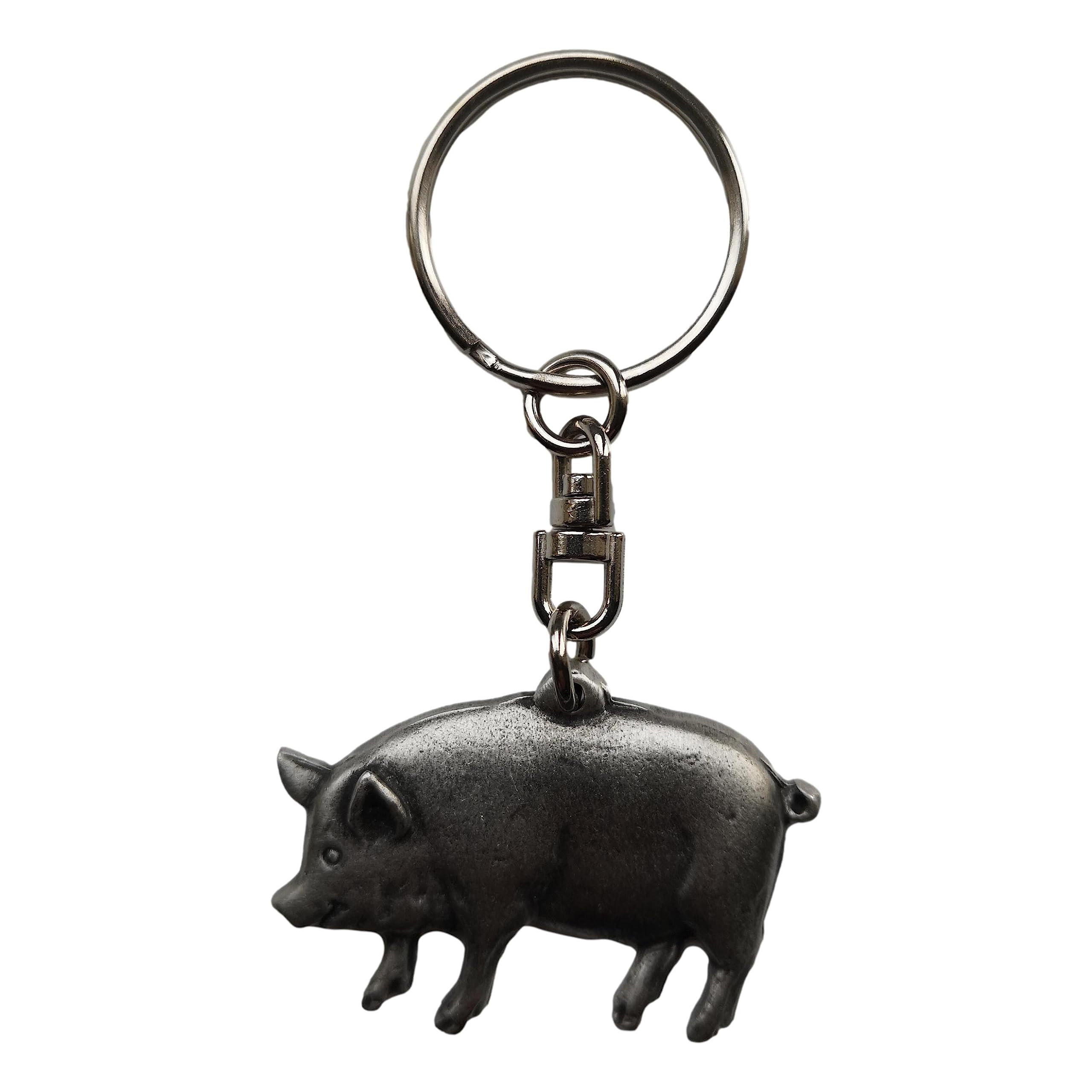 Pig pewter metal keyring