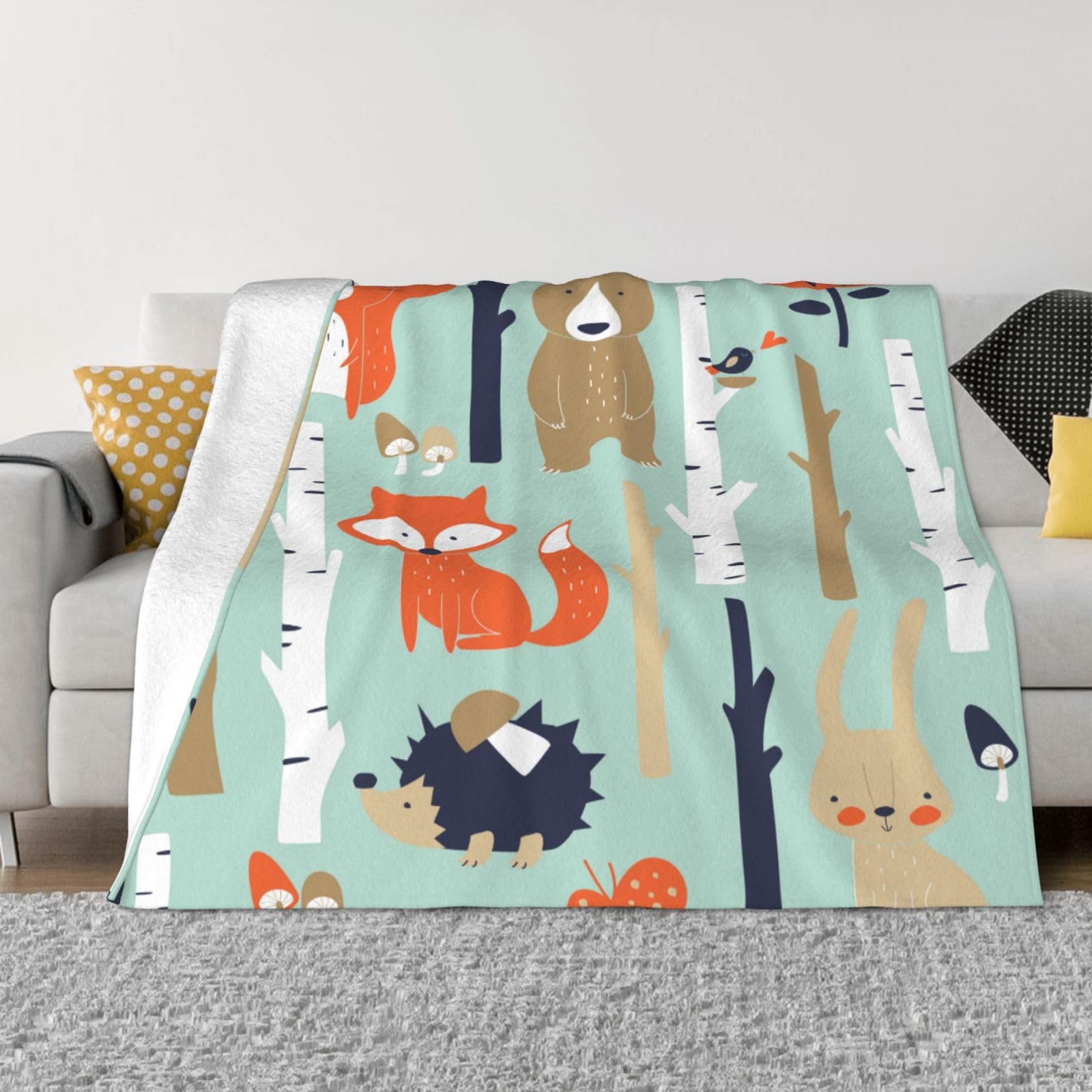 Couverture en polaire chaude et douce motif renard pour lit et voyage