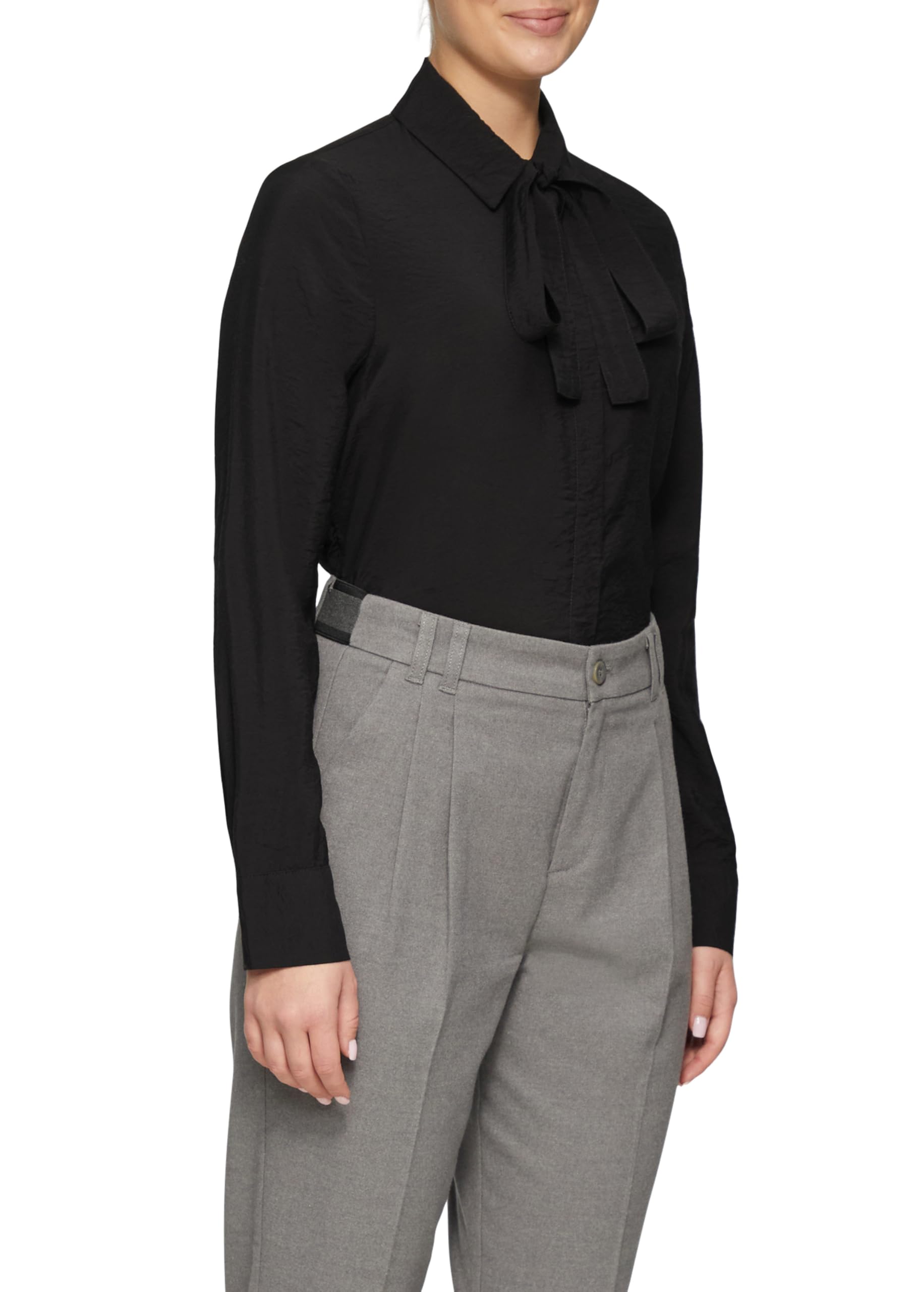 s.Oliver Damen Strukturierte Bluse mit Abnehmbarer Schluppe Schluppen-Bluse Langarm