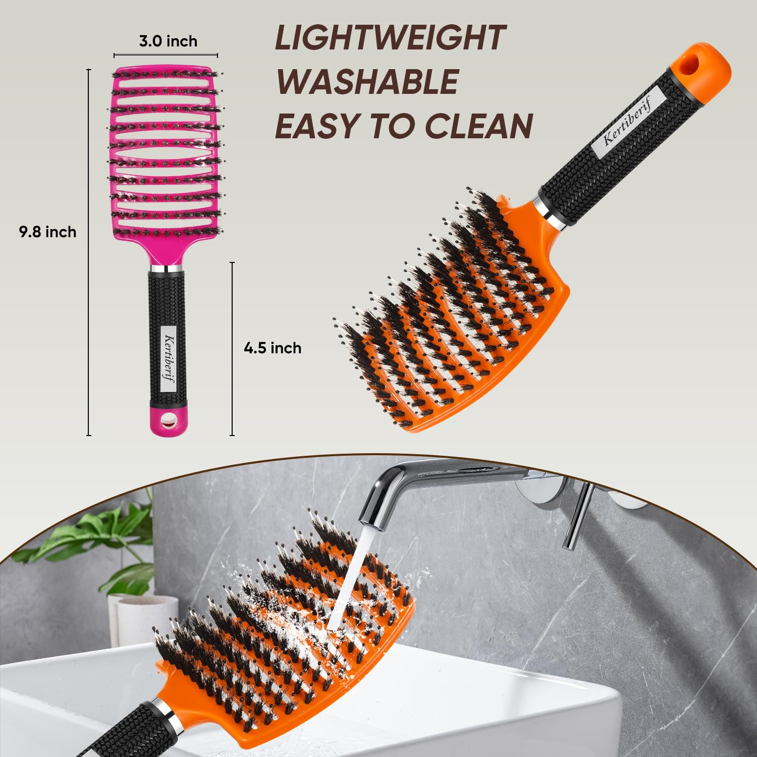 Cepillo de pelo de cerdas de jabalí, 2 unidades, cepillo curvado ventilado para desenredar cabello húmedo y seco, cepillo de pelo de paleta para mujeres, hombres, niños, rizado, liso,