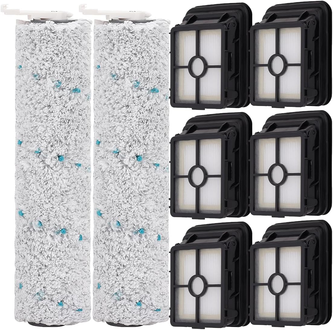 Roller Brush and Filter Replacement for Bissell CrossWave Cordless Max 2554 2590 2593 2596 and for HydroSteam Plus 35151 3515 3513 3518 B0440 Vacuum - Replace Parts Accessory 2 Roller 6 HEPA Filters