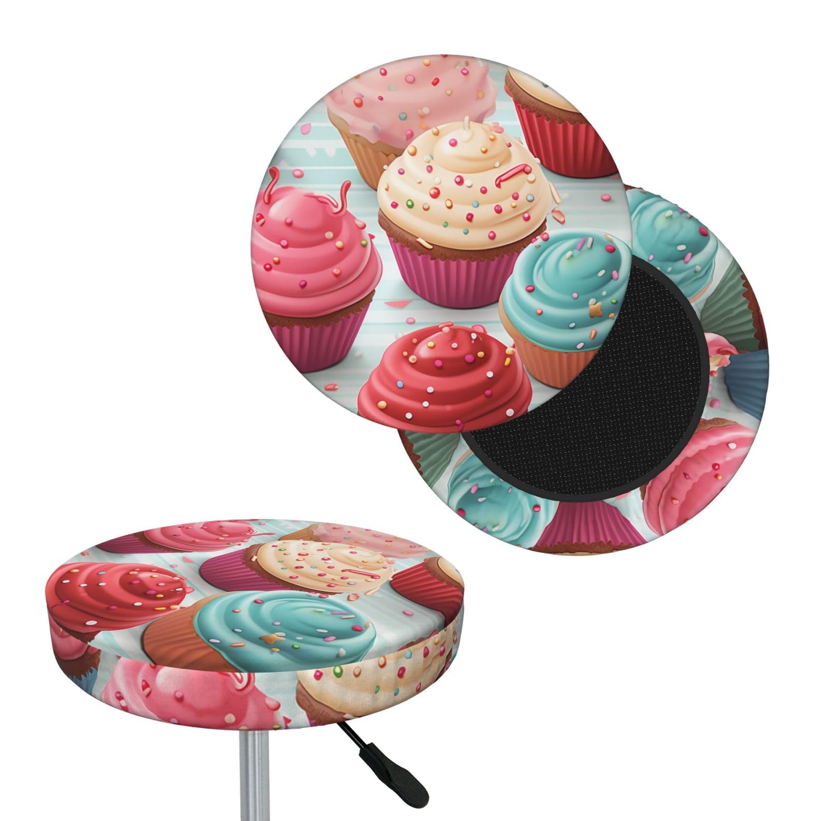 Colorful Sweet Lollipop Cupcake Donut Bar Stool Cover Round Elastic Stool Cushion Covers Dustproof Bar Chair Cover Washable Stool Cushion Slipcover Stretch Stool Seat Covers for 12-14 Inch Chair