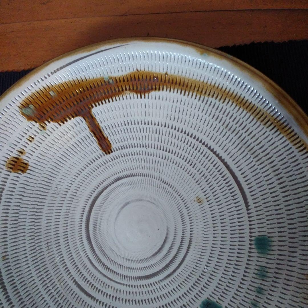 ビンテージ小鹿田焼形大皿 とびかんな模様
