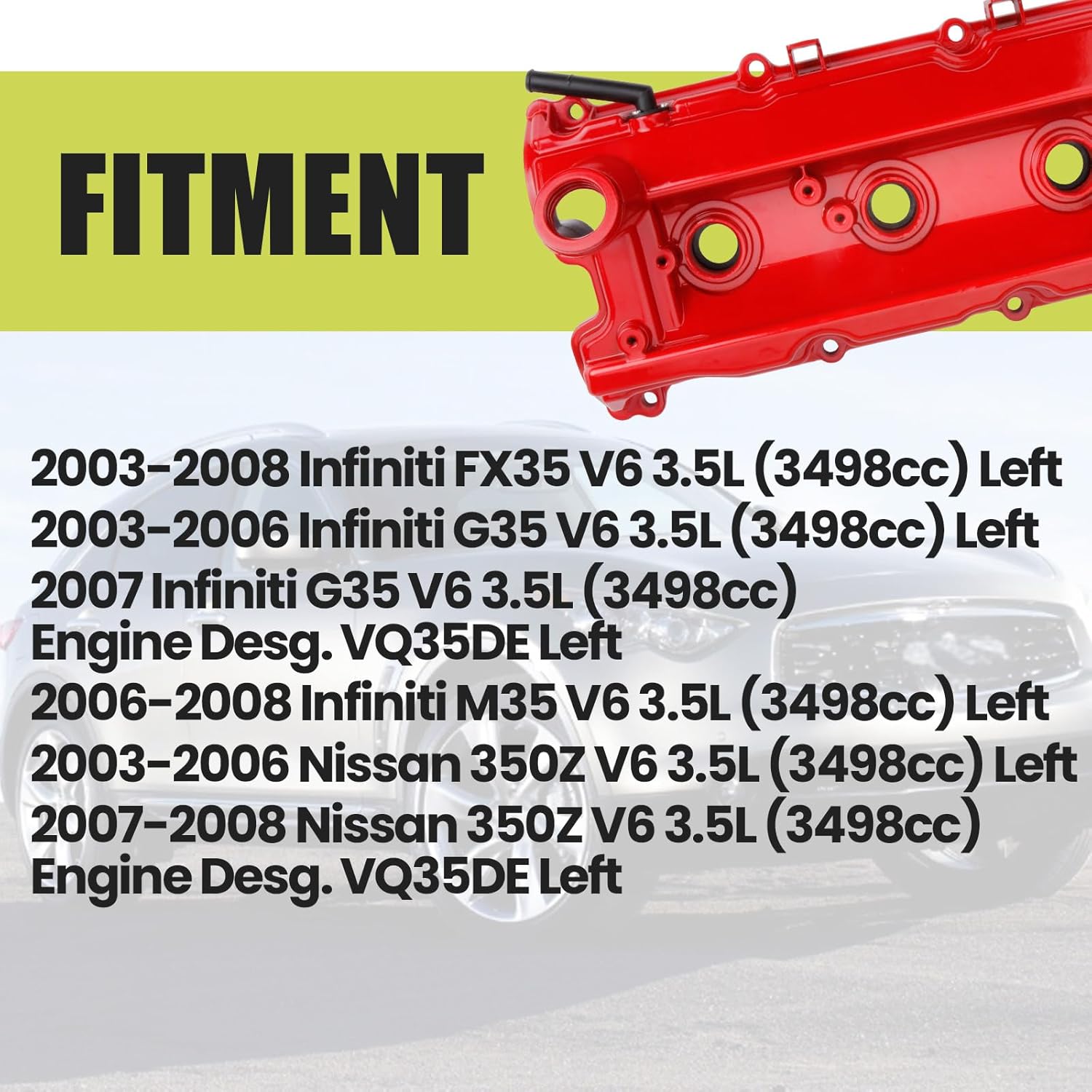 Aluminum Valve Cover Set Compatible with Infiniti FX35 G35 M35 Nissan 350Z 3.5L V6 2003-2008 Replace 13264AM600 13264AM610 036-0009 13270-8J102 13264-AM600 036-0008 13270-8J112