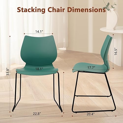 Miniatura 3 de Silla apilable para sala de espera, silla de oficina apilable con soporte lumbar ergonómico y patas de metal, sillas de escritorio de plástico para