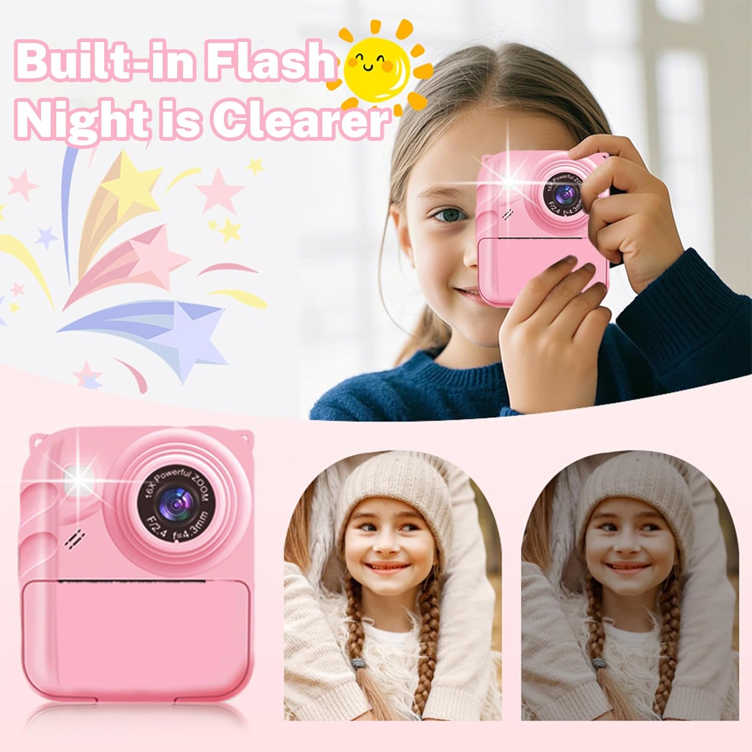 Instant Print Camera for Kids, 1080P Video Camera with 3 Print Rolls, 32GB Card & Cute Cover, Gift for Girls Boys Age 3-12, Toddler Digital Camera with Games, Filters, Music – Pink - Image 8
