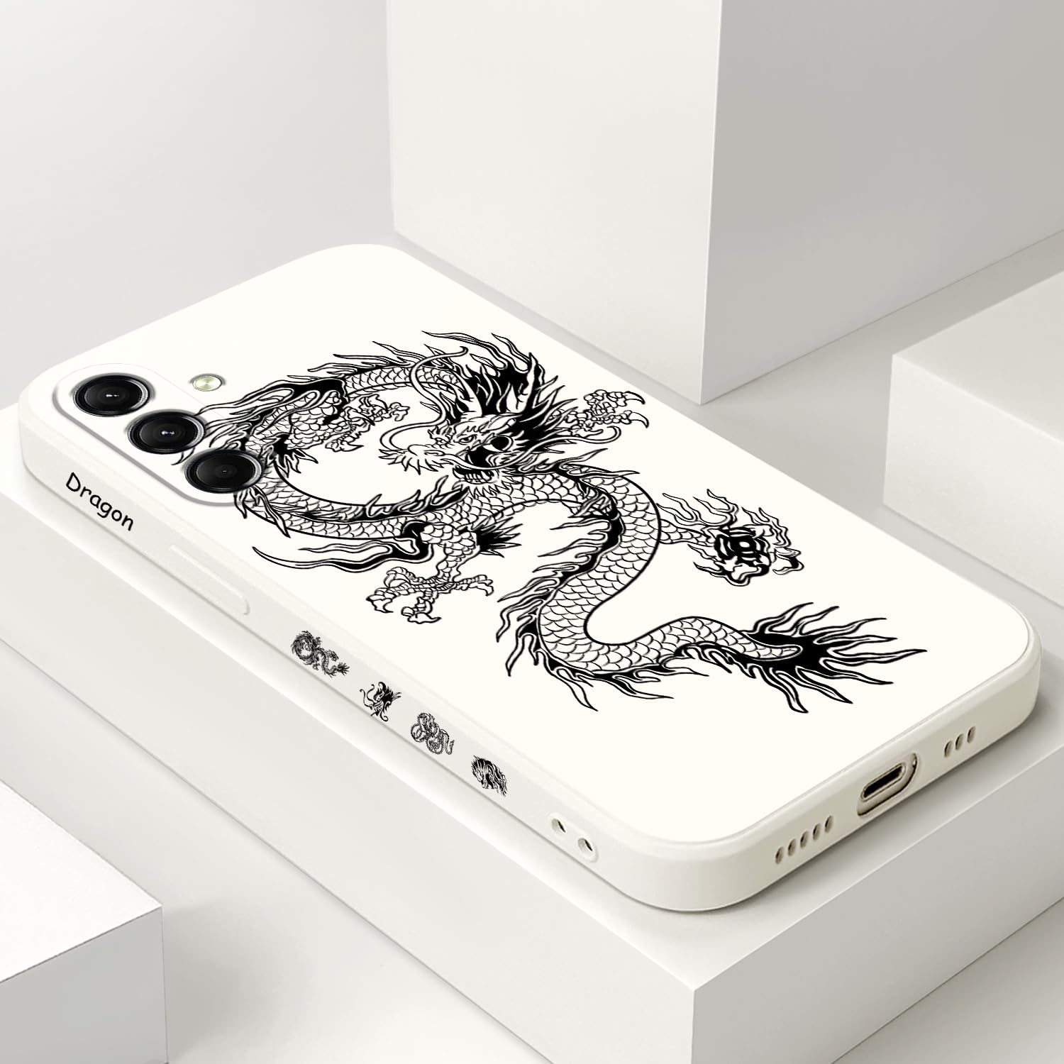 Gencyfu for Samsung Galaxy S24 Case, Pattern Slim Liquid Silicone Anti Slip for Galaxy S24 Phone Case 6.2 inch, Dragon White