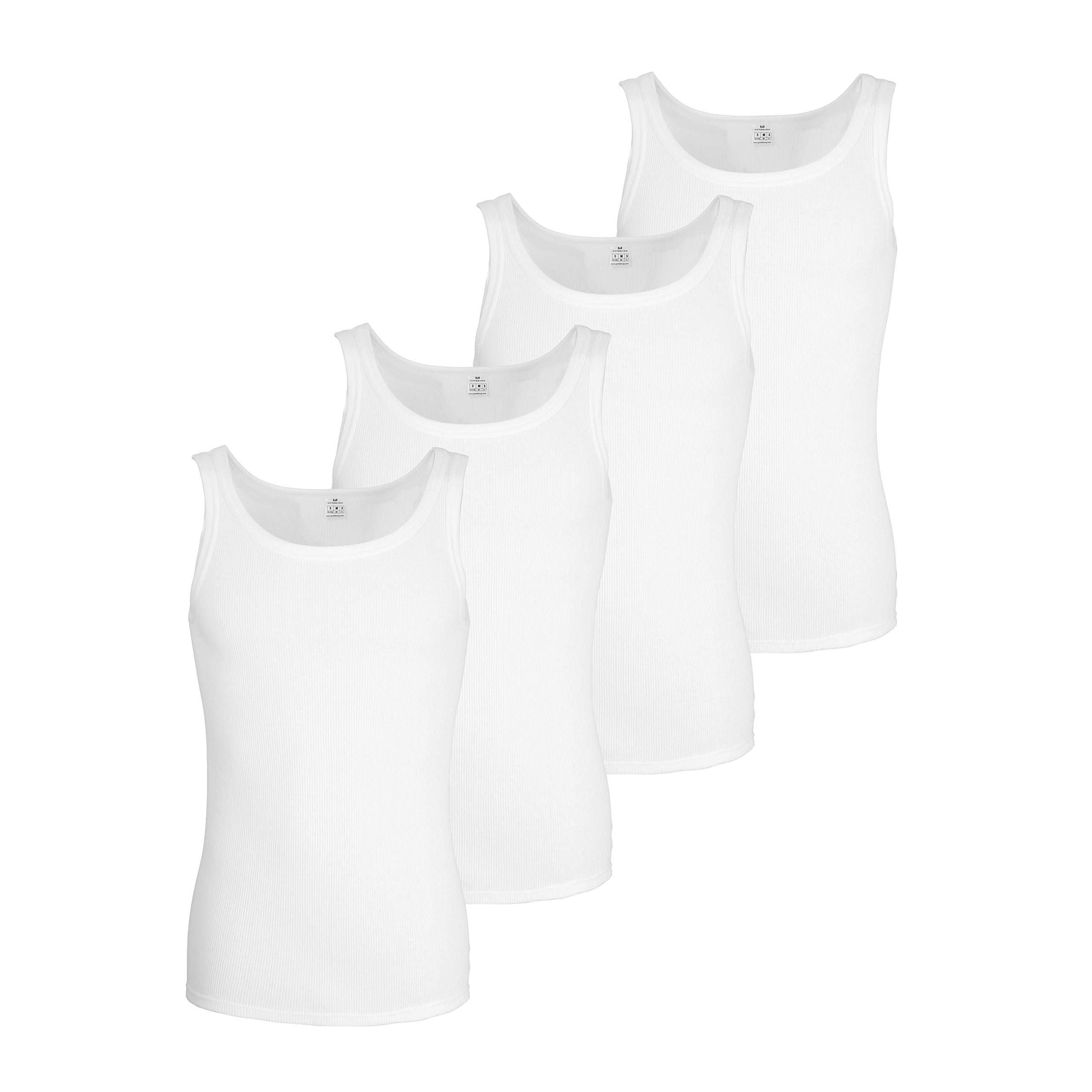Götzburg 4er Pack Herren Unterhemd Classic Tank Top weiß - gekämmte Feinripp - 100% natürliche Baumwolle (Weiss) 6