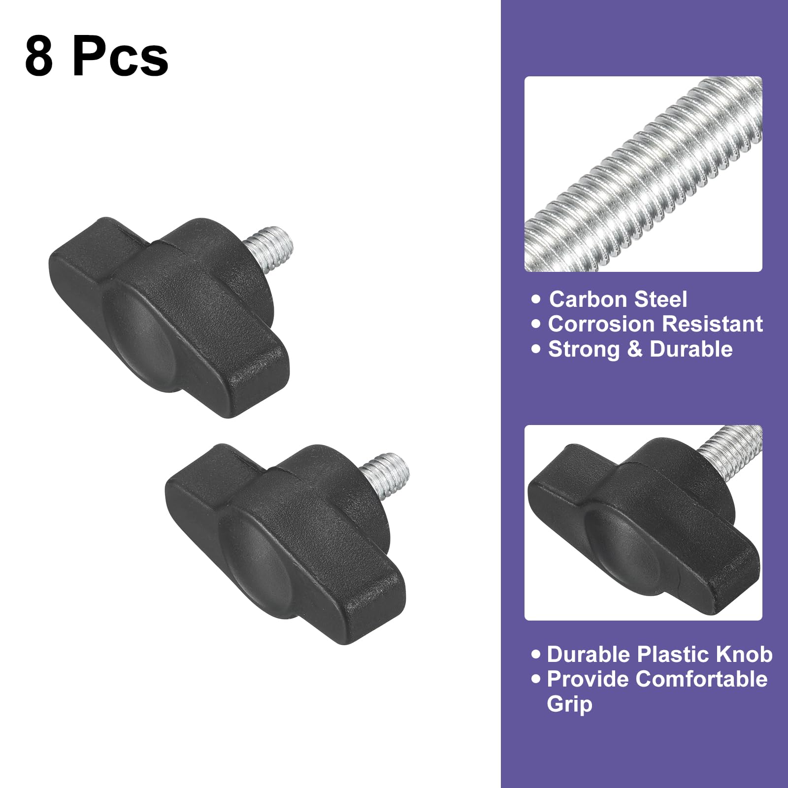 QUARKZMAN 8Pcs Vite A Farfalla Di Bloccaggio, M4 X 8mm Metrico Acciaio Al Carbonio Viti A T Con Pomello Per Sostituzione Rapida Senza Attrezzi