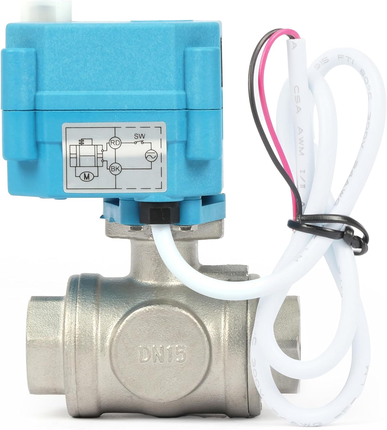 U.S. Solid 1/2" 3 Way Stainless Steel Motorized Ball Valve with Manual Function, T Type Water Shutoff Valve, AC110V-230V