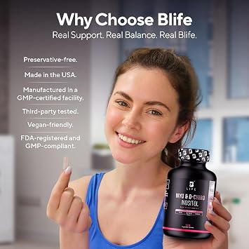 B Life Company Myo-Inositol & D-Chiro Inositol 40:1 for Women | Inositol Supplement for Women | Hormone Balance, Fertility & Cycle | Vitamin B8, Insulin & Flo Ovarian Support | 120 Caps