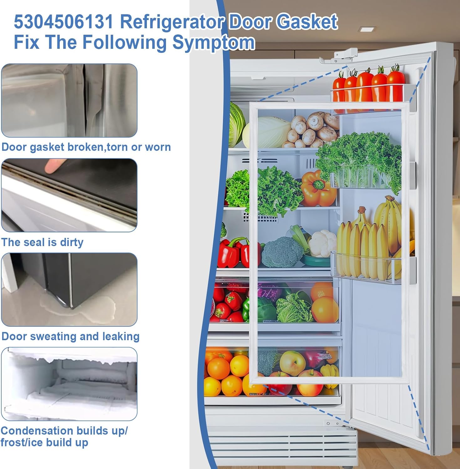 5304506131 Freezer Door Gasket Compatible with Frigidaire Kenmore Crosley Refrigerator, Replacement 216522378 5304505531 4452758 AP6031565 PS11766436 EAP11766436 Freezer Door Seal