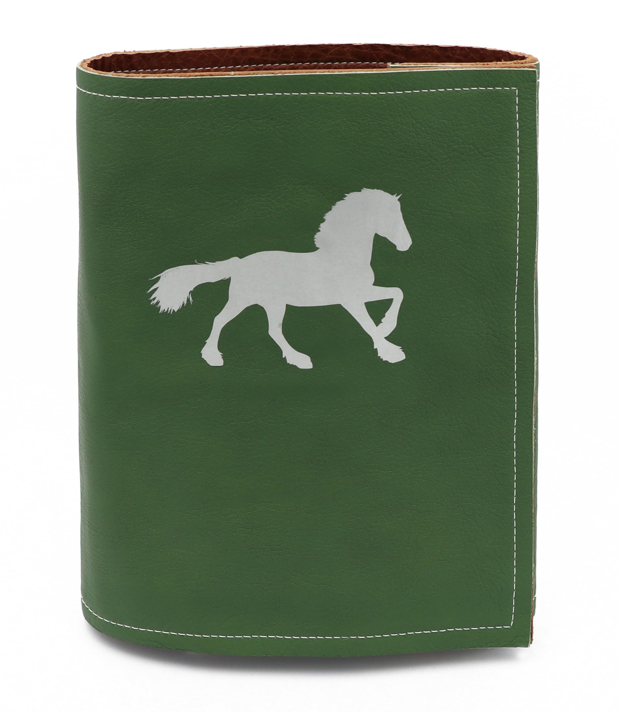 Pferdepass-Mappe für bis zu 7 Equidenpässe, aus grünem Leder mit Pferdemotiv, personalisierbar
