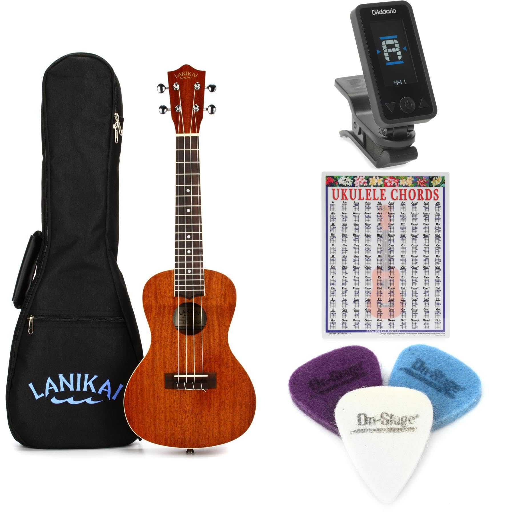 Sponsored Ad - Lanikai MA-C Mahogany Ukulele Essentials Bundle - Concert, with Gig Bag, Clip-On Tuner, and Felt Picks