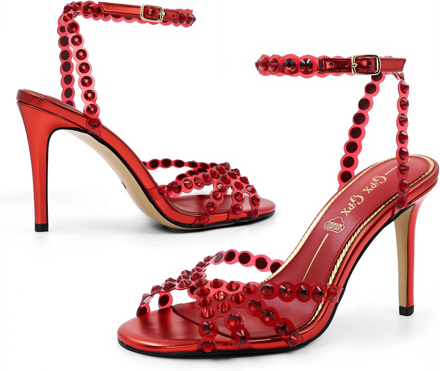 Rhinestone Sandals for Women High Heels Clear Strappy Buckle High Stiletos Heels Round Toe Sexy Dressy Sandals Shoes - Image 5