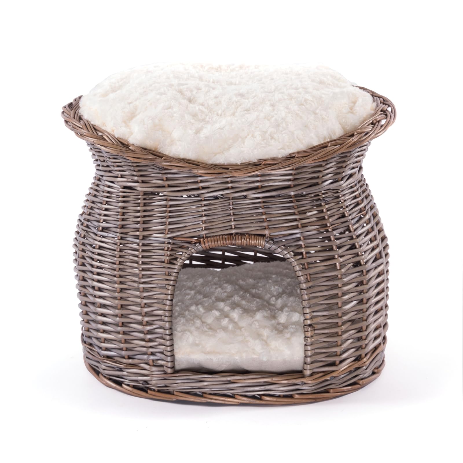 Katzen Korb Luna | 54cm, Weidenholz, mit Kissen | Katzen Weidenkorb, Katzenturm, Katzenbett Natur, geflochtenes Katzenhaus, Katzenhöhle