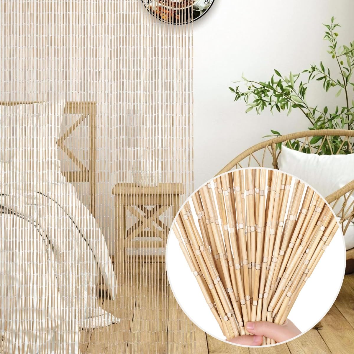 Rideau De Porte En Perles De Bois Naturel Et De Bambou 70x180cm 90x200cm 100x200cm 120x200cm Fait À La Main Perles De Bambou Et De Bois, Pour Chambre Balcon Diviseur Décoratif(Natural,120x200cm)