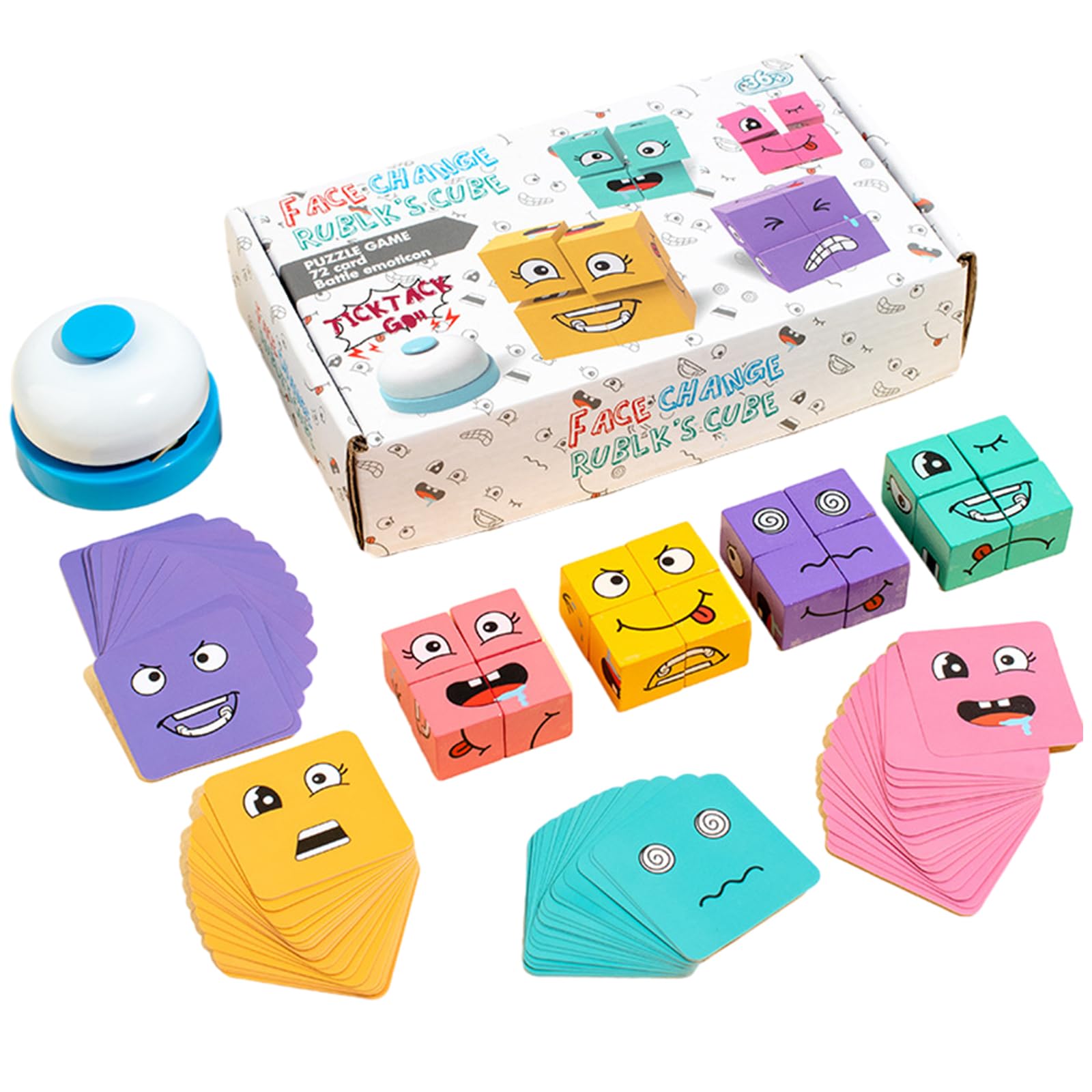 Face Changing Magic Cube Game Building Block Face Changing Magic Cube Game Wooden Challenge Level Toy Expression Matching Block Puzzle Wooden Face Changing Cube Game