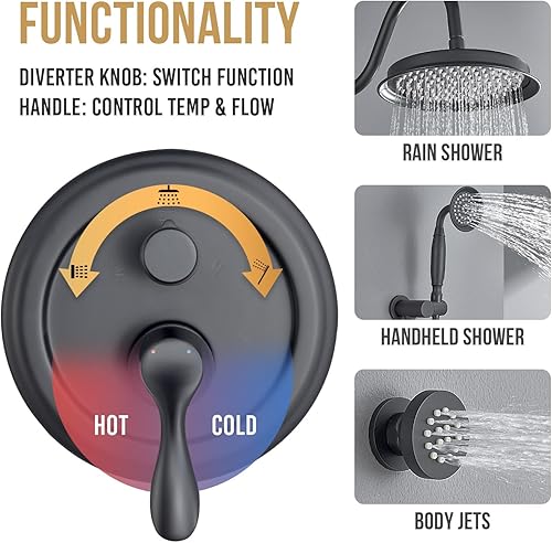 Miniatura 7 de DASAN Juego de grifos de ducha antiguos, sistema completo de ducha de lluvia en la pared con chorros de ducha corporal, accesorios de ducha negro