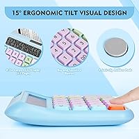 Vista 4 de Calculadora de interruptor mecánico, calculadora de escritorio, calculadoras azules, botones grandes, pantalla LCD grande de 12 dígitos, energía