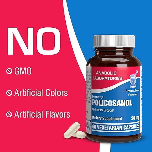Miniatura 4 de Anabolic Laboratories Suplementos de policosanol 20 mg - 60 tabletas veganas para el apoyo del colesterol - Suplementos de octacosanol de caña de