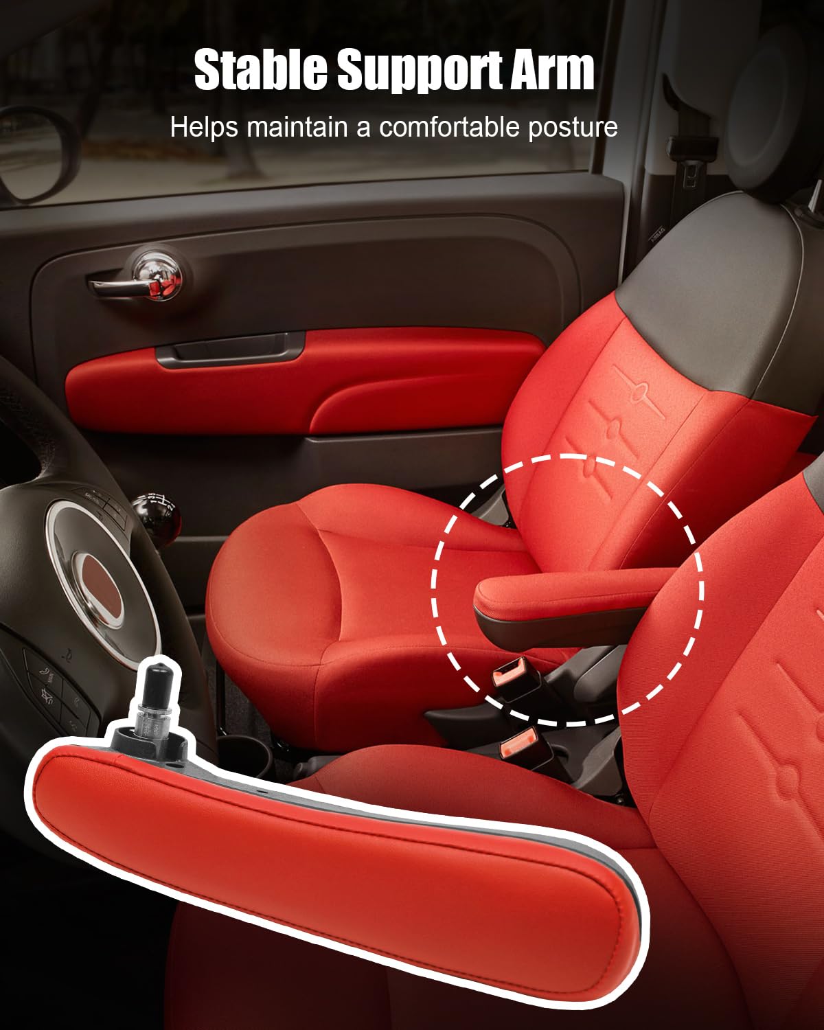 Front Left Driver Inboard Seat Armrest For Fiat 500 2016-2019 – 6BV31KRLAA – PU+ABS