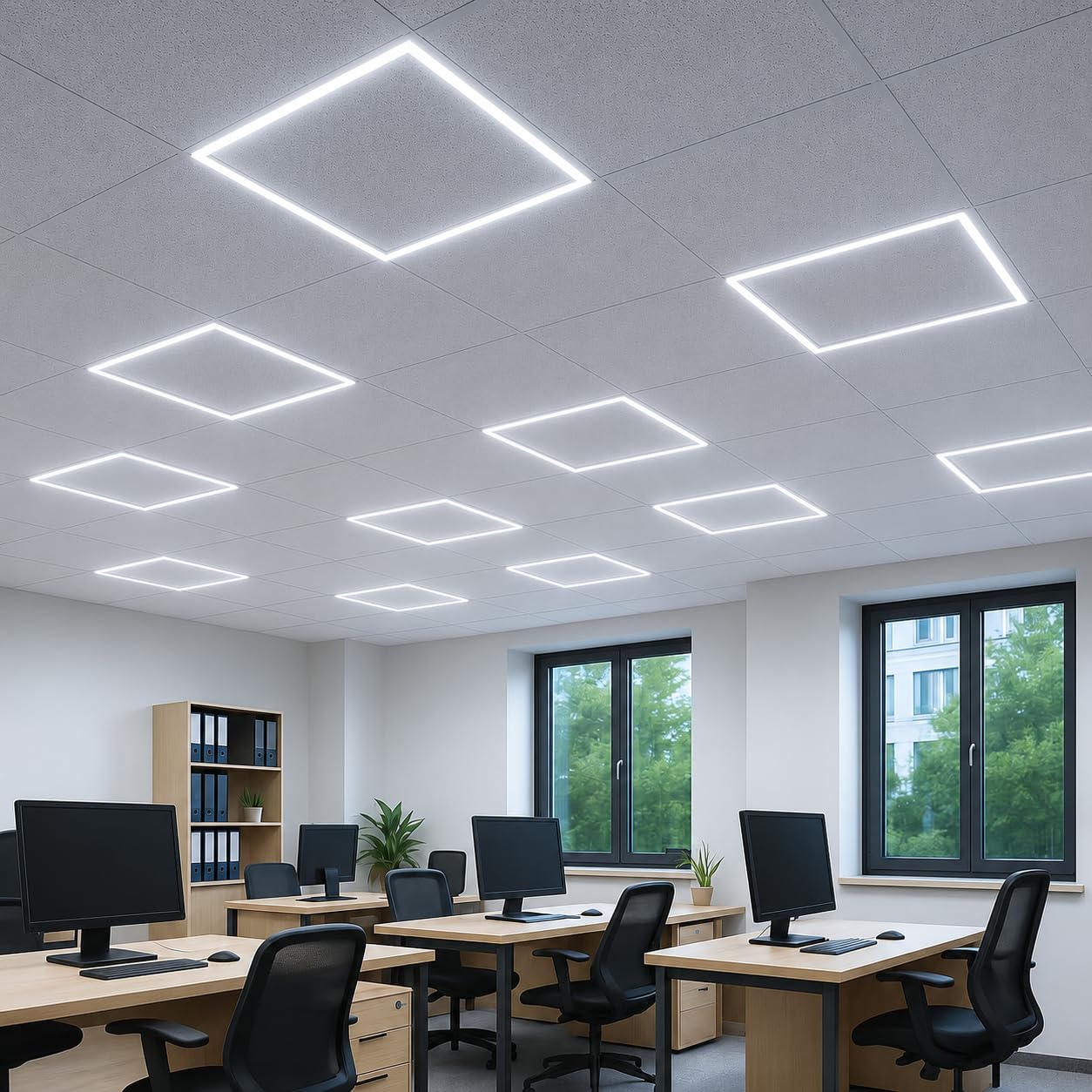 Jandei – Pack 2 x Panel LED 60x60cm. Marcos Luminosos 48W 4800 Lúmenes, Placas para Instalación en Falso Techo Desmontable Armstrong, 40000 Horas - Driver incluido (Luz Fría 6000k)