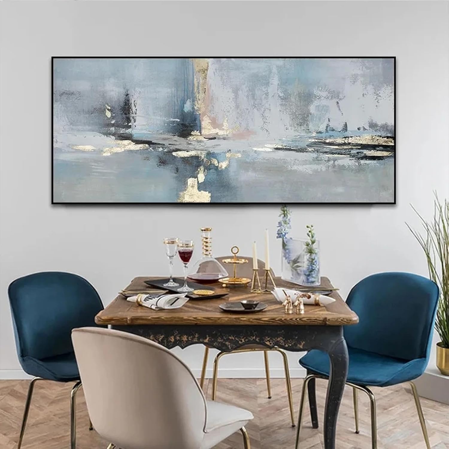 KQZVCU Blue Grey Abstract Landscape Large Wall Art Painting on Canvas Wall Pictures for Home Living Room Decoration 70x160cm With Frame With Frame 70x160cm