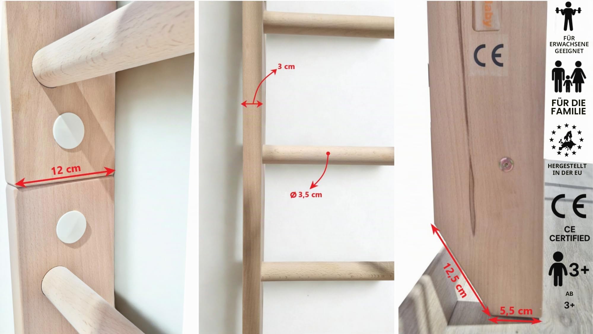 Sport & Spiel Sprossenwand Sport-5-220 Indoor Kletterwand & Turnwand, Klettergerüst aus massivem Buchenholz, Schwedische