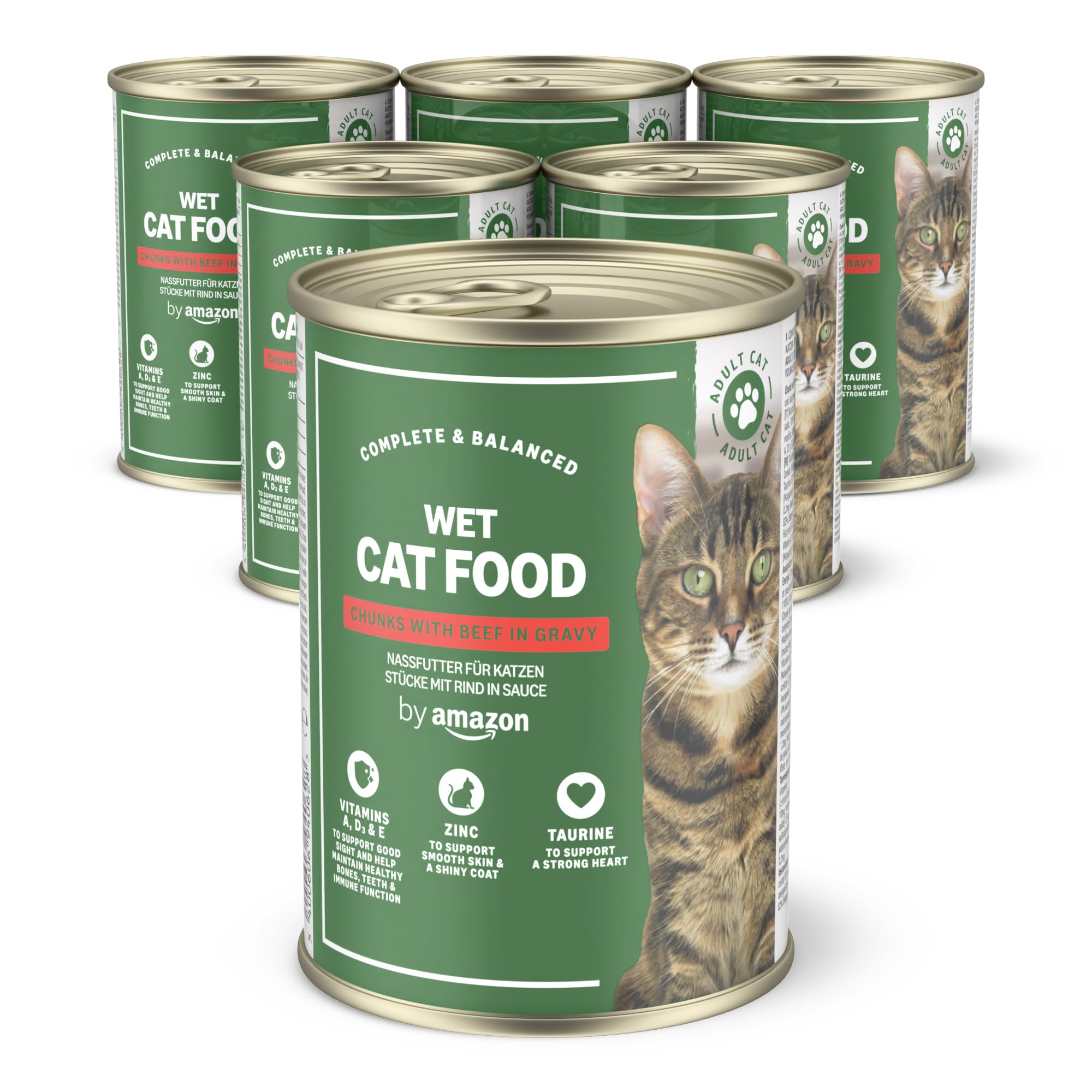 by Amazon Comida húmeda para Gatos – Lata – Trozos de Carne en Salsa, Paquete de 6