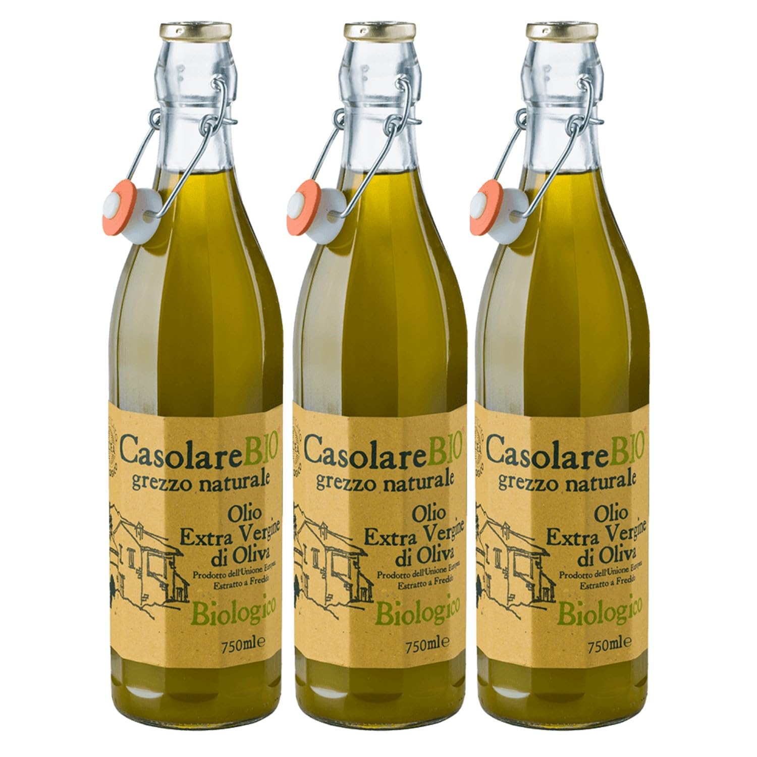 Farchioni Il Casolare Olio Extra Vergine Grezzo naturale Bio Olivenöl naturtrüb kaltgepresst Inkl. FeinWert E-Book (3 x 0,75l)