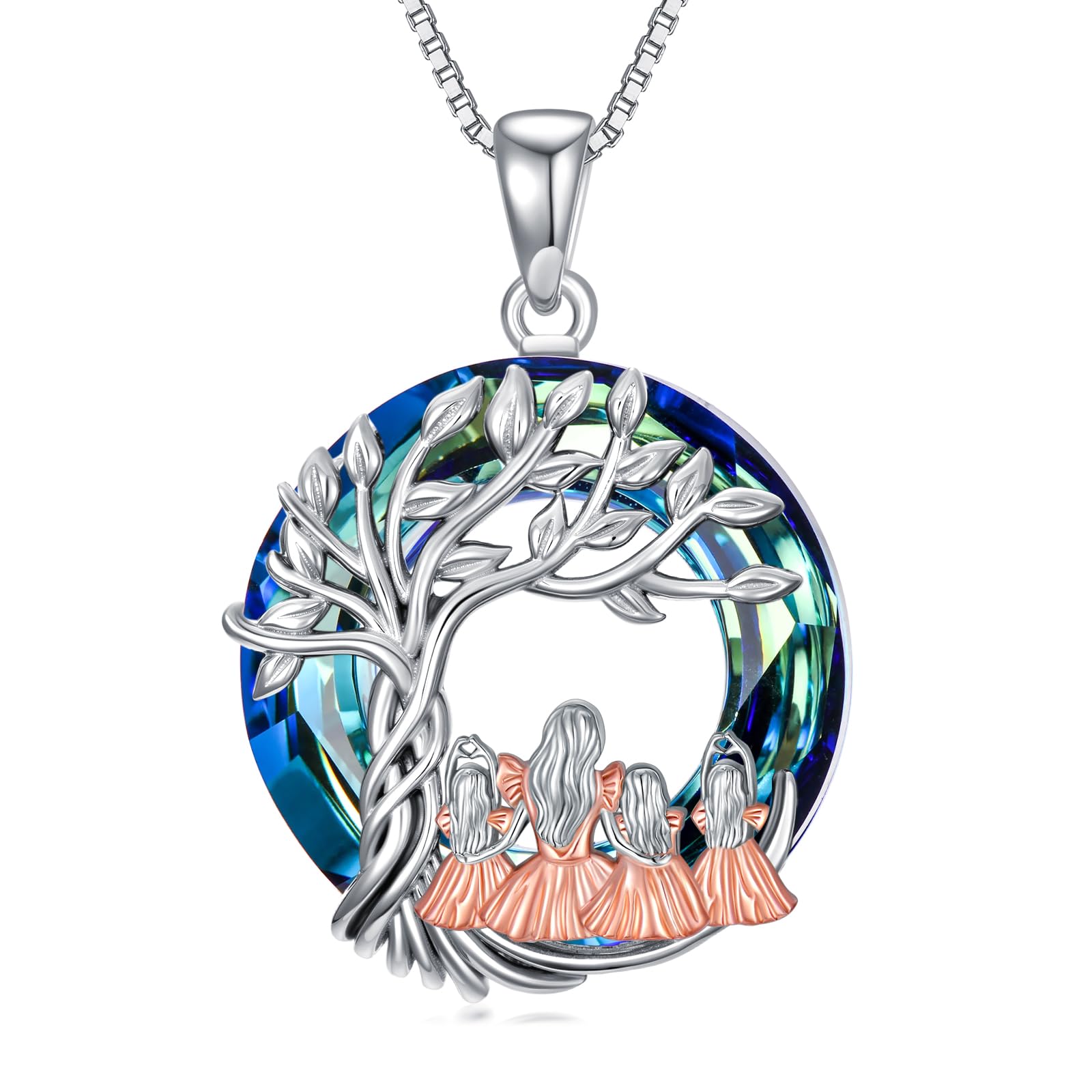 Dorunmo Mother Father and 1/2/3 Daughters/Son Necklace 925 Sterling Silver Crystal Tree of Life Necklace Father's Day Jewelry for Women