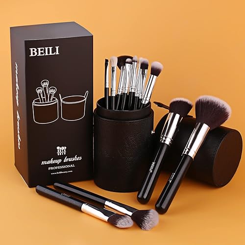 Miniatura 2 de BEILI Juego de 12 brochas de maquillaje profesionales para polvos sintéticos rosas de alta calidad, sombra de ojos, rubor, base, mezcla, brochas de